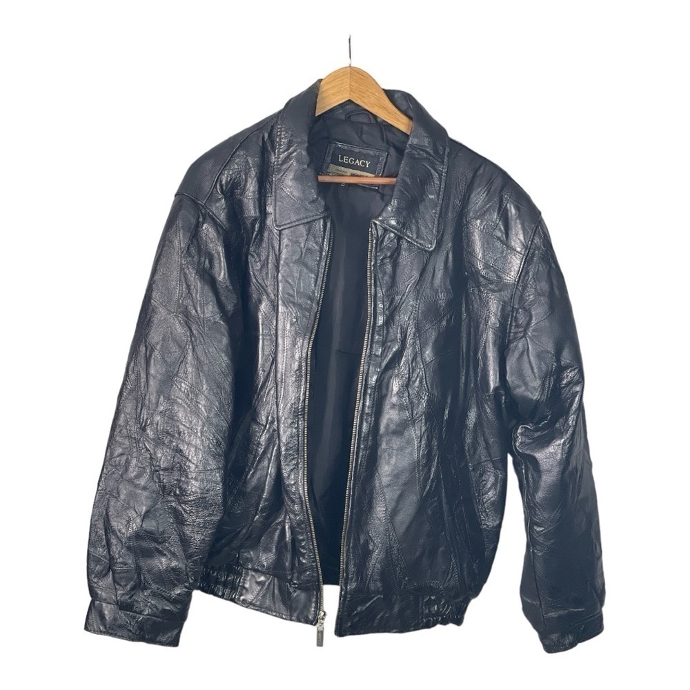 Vintage Legacy Men’s Black Leather Patchwork style Bomber jacket